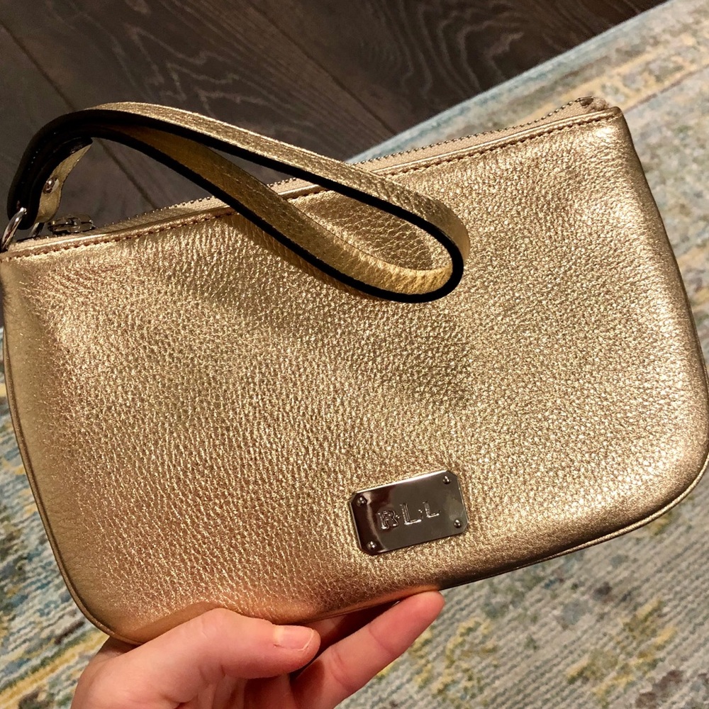 Ralph Lauren gold wristlet clutch